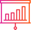 Icon representing a presentation board with a bar graph, symbolizing data presentation and analysis.
