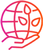 Icon representing environmental sustainability with a globe and growing leaves, symbolizing a commitment to protecting the planet.